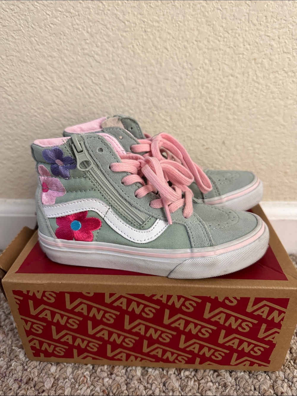 Vans Kids High-Top Floral Sneakers - Mint Green & Pink